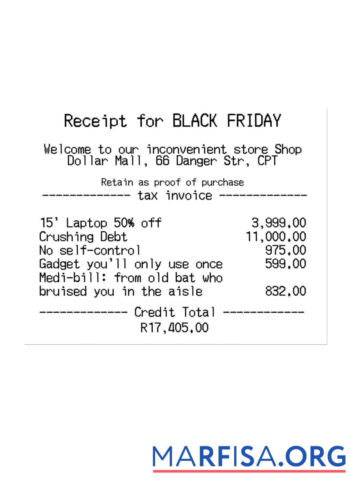 Realistic RECEIPT FOR BLACK FRIDAY payment check real example